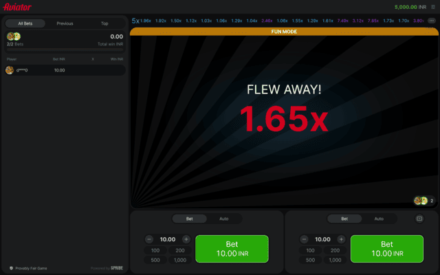 Screenshot ng interface ng Aviator 1